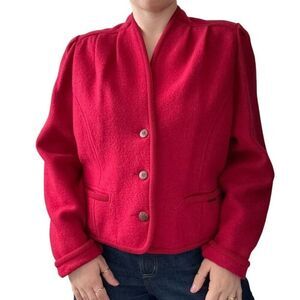 Vintage Geiger Cherry Red Boiled Wool Austrian Cropped Cardigan Jacket Sz 44